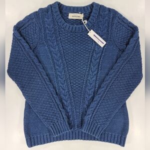 NEW Guideboat Co Cable Knit Fishermans Sweater Cotton Chunky Blue Women's XL NWT